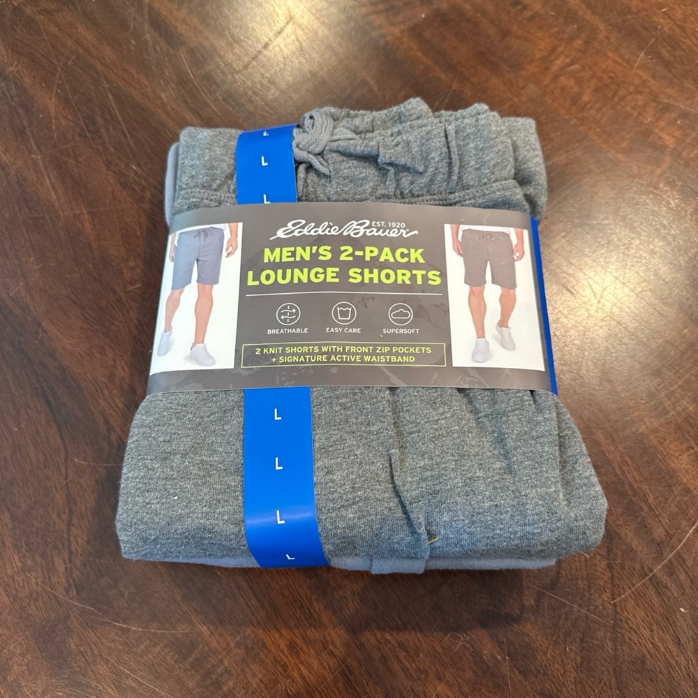 NWT Eddie Bauer 2-Pack Men’s Lounge Shorts with Front Zip Pockets